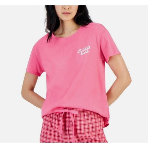 Jenni Intimates Pajama Top Womens Medium Pink ALWAYS LATE Lounge Sleep Basic - Picture 1 of 7